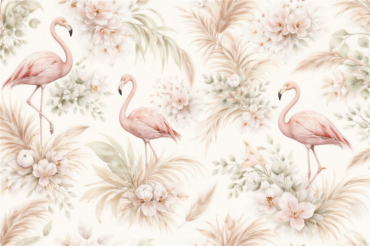 Fototapet Flamingi pastel printre flori