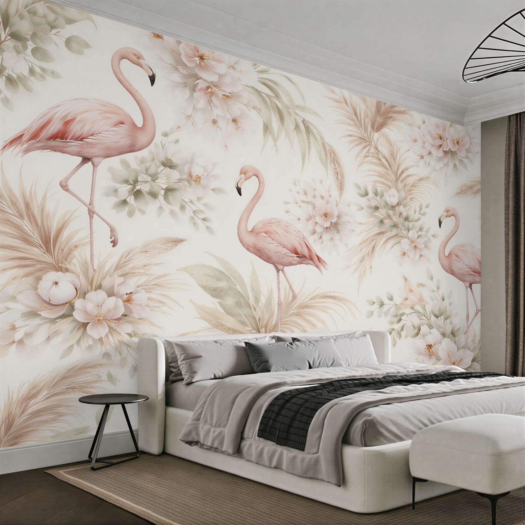 Fototapet Flamingi pastel printre flori