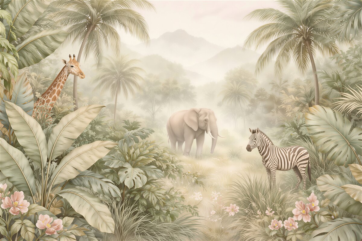 Fototapet Safari pastel în jungla cețoasă