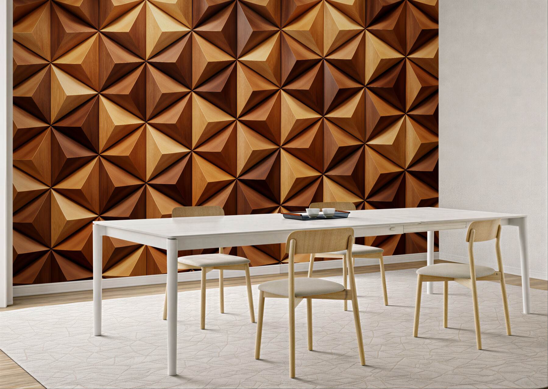 Fototapet Mozaic geometric din lemn 3D