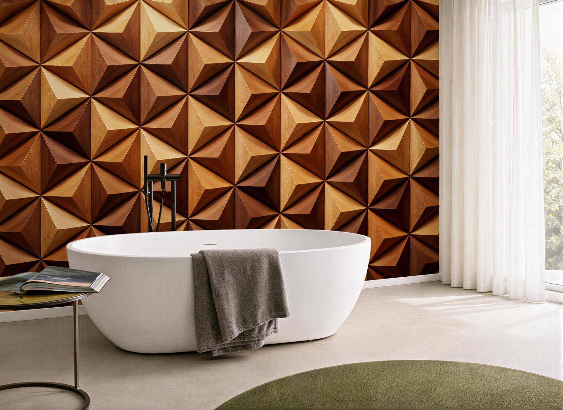 Fototapet Mozaic geometric din lemn 3D