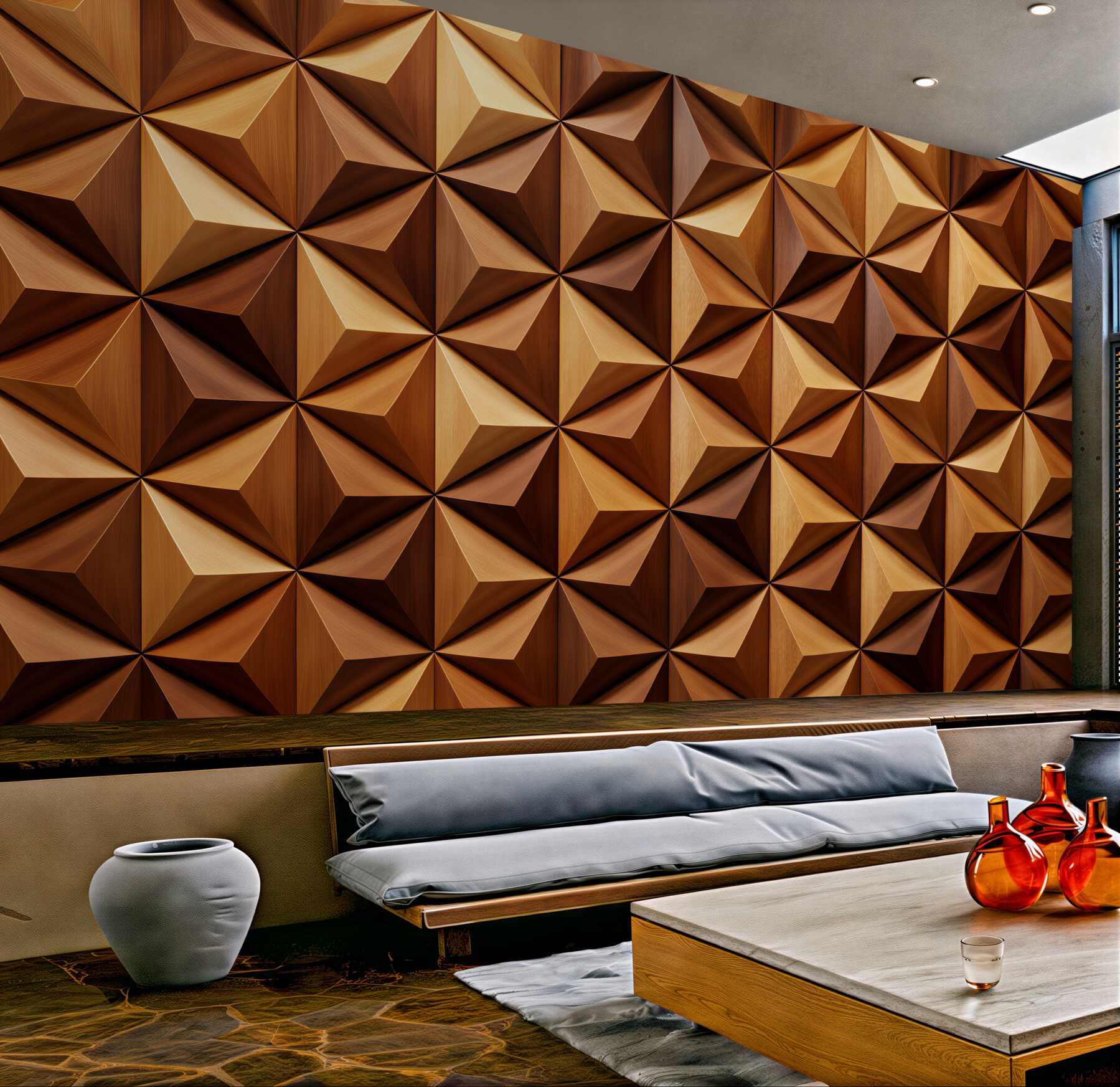 Fototapet Mozaic geometric din lemn 3D