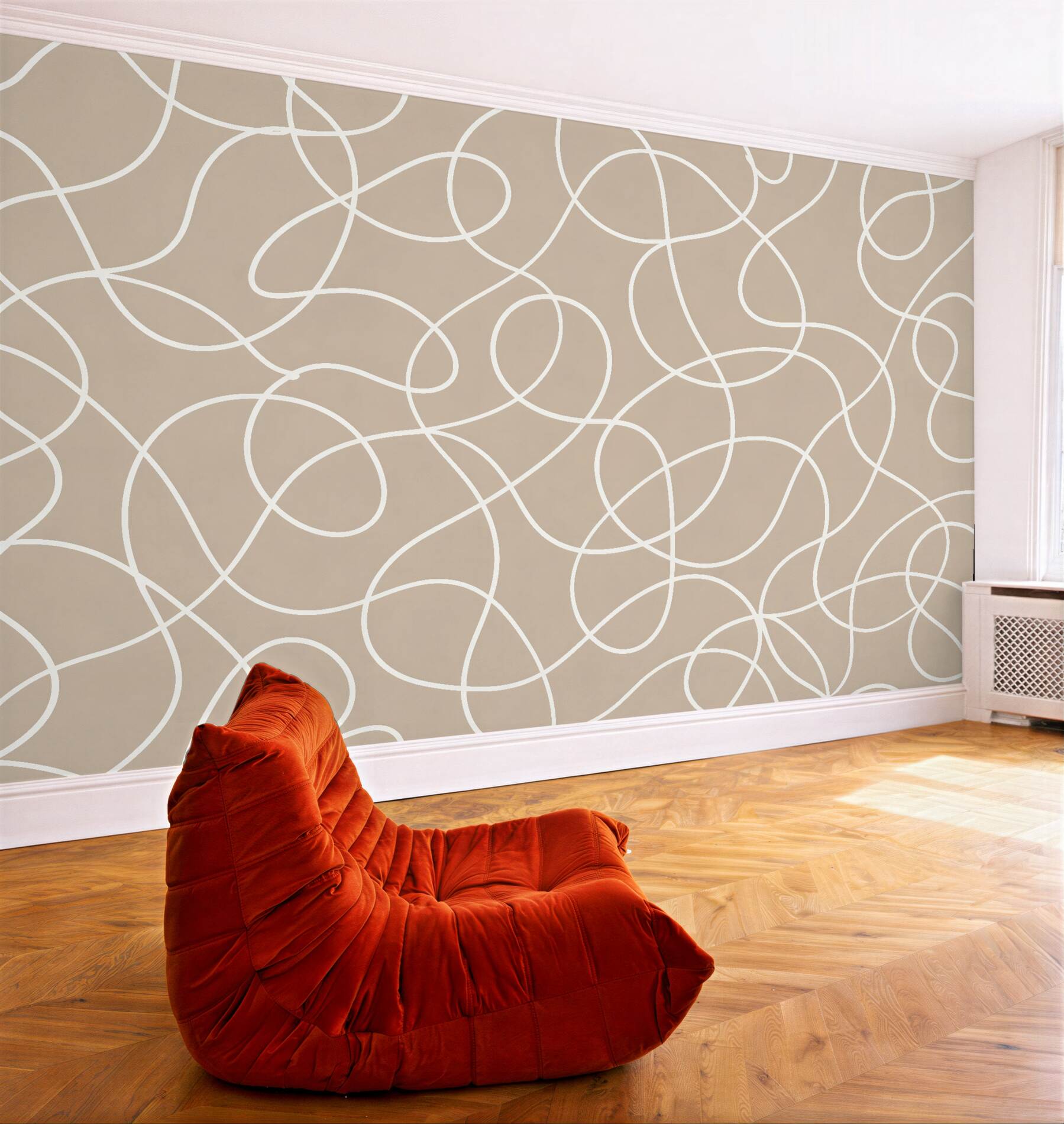 Fototapet Abstract bej cu linii ondulate