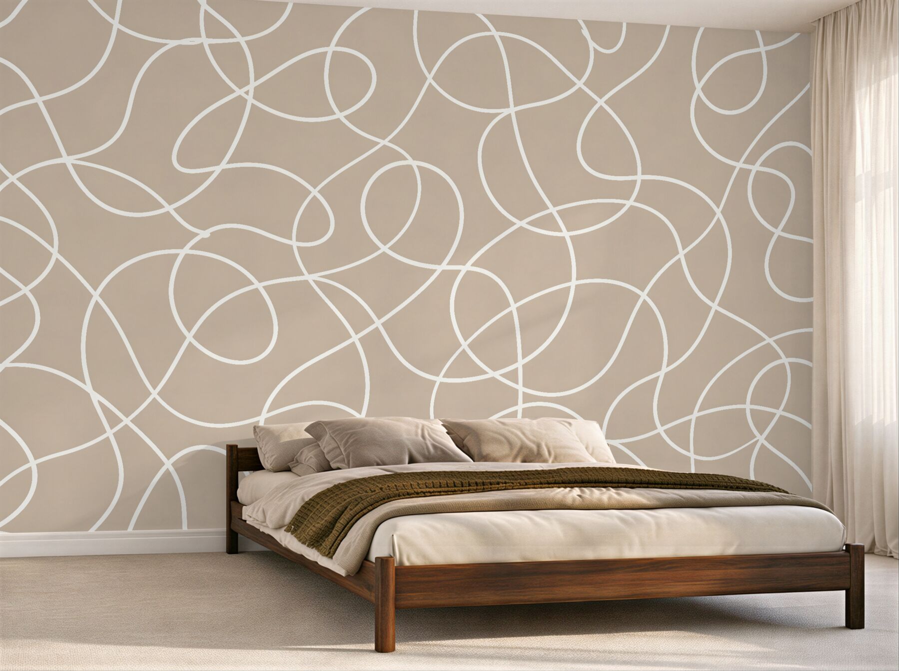 Fototapet Abstract bej cu linii ondulate