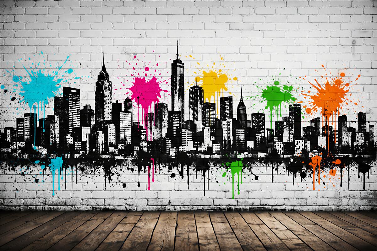 Fototapet Graffiti colorat al panoramei urbane