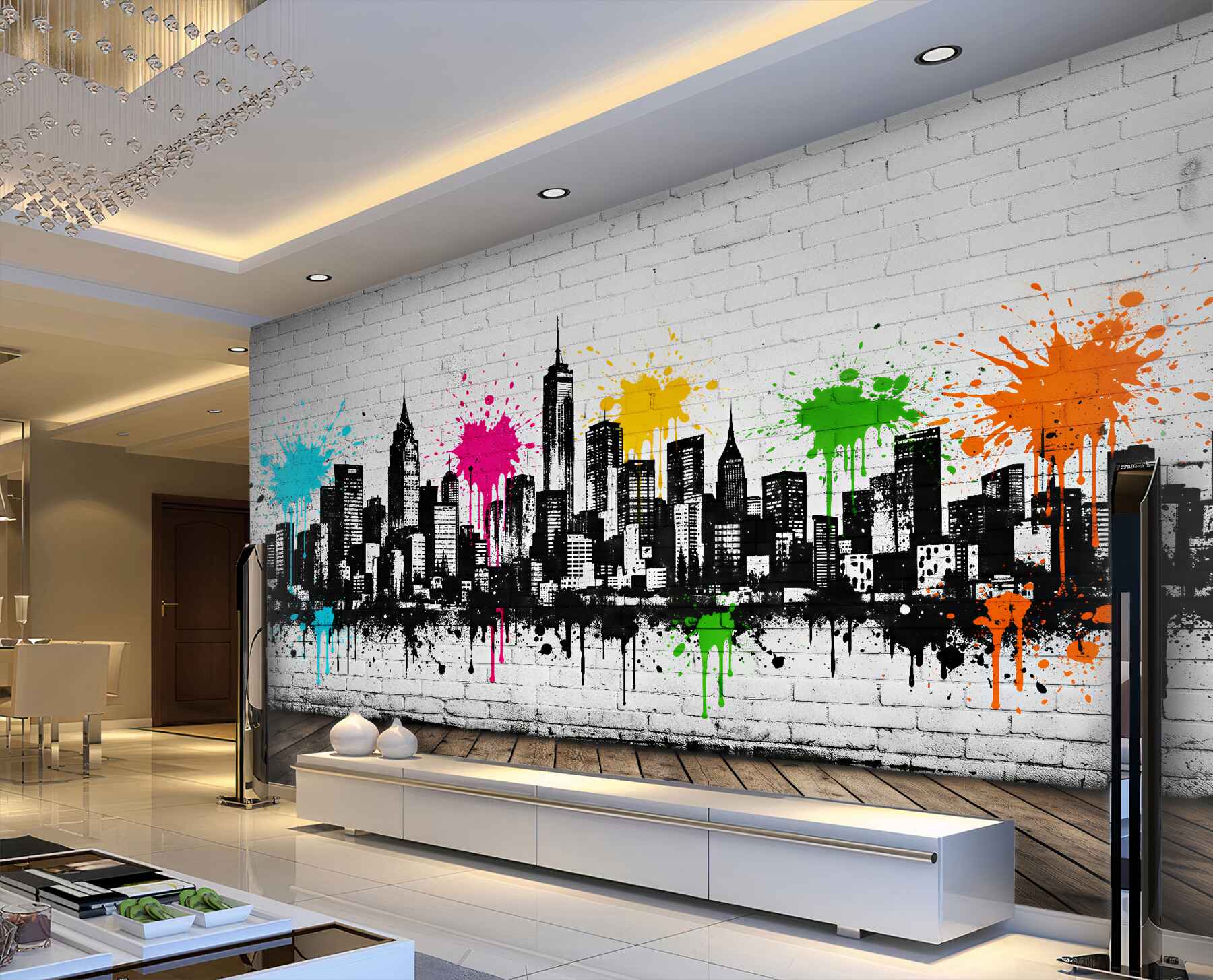 Fototapet Graffiti colorat al panoramei urbane