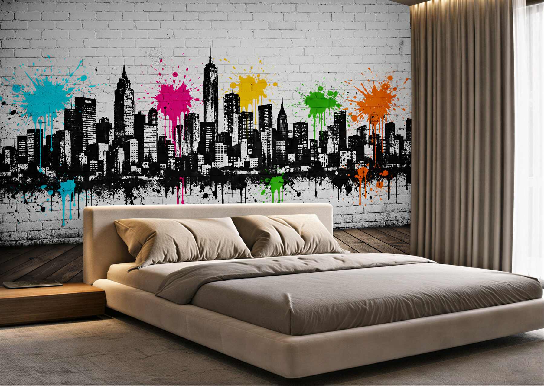 Fototapet Graffiti colorat al panoramei urbane