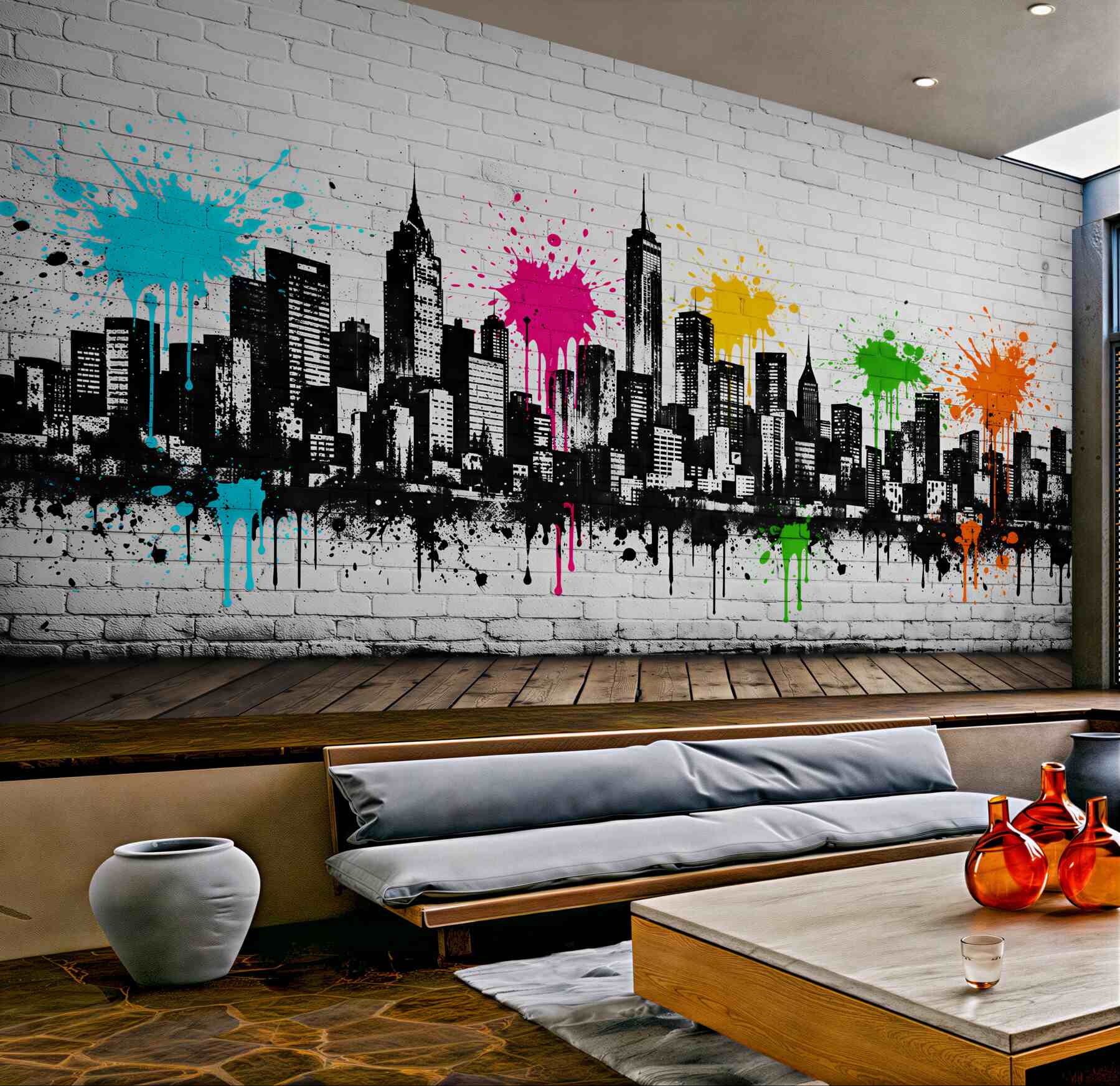 Fototapet Graffiti colorat al panoramei urbane