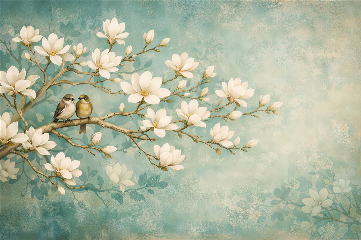Fototapet Magnolii cu păsărele pe o ramură