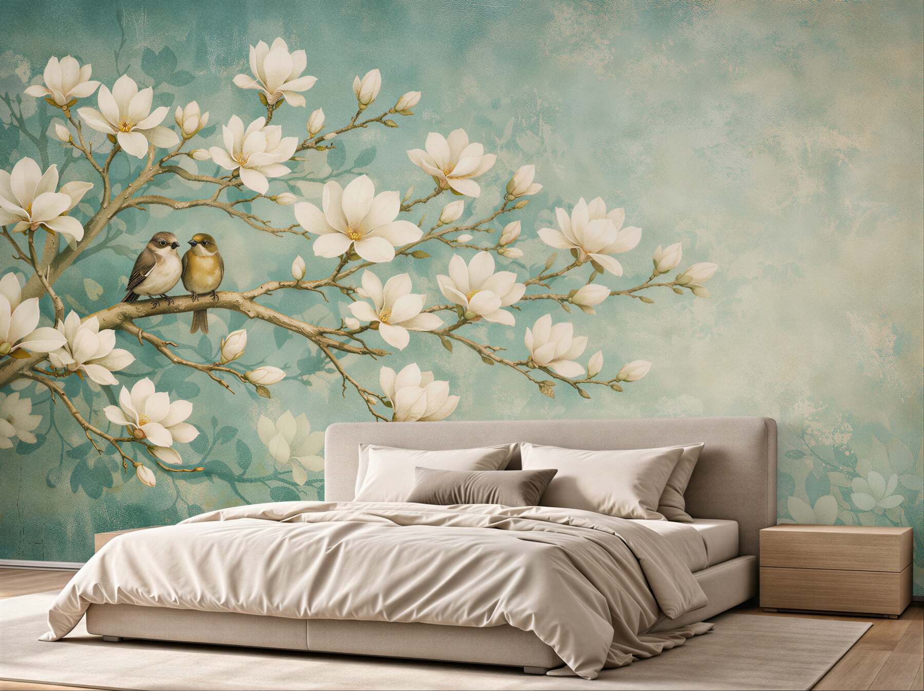 Fototapet Magnolii cu păsărele pe o ramură