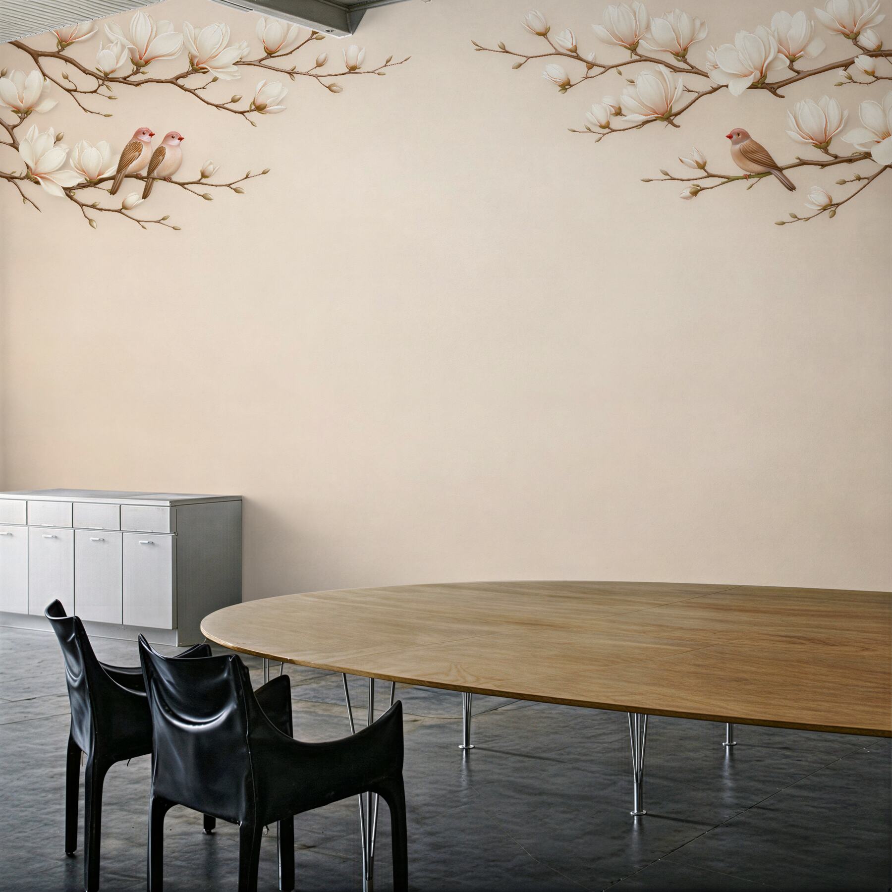 Fototapet Magnolii cu păsări în bej