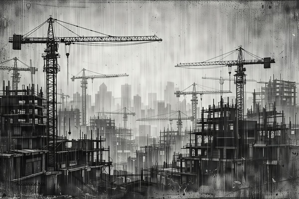 Fototapet Peisaj urban retro cu temă de construcție
