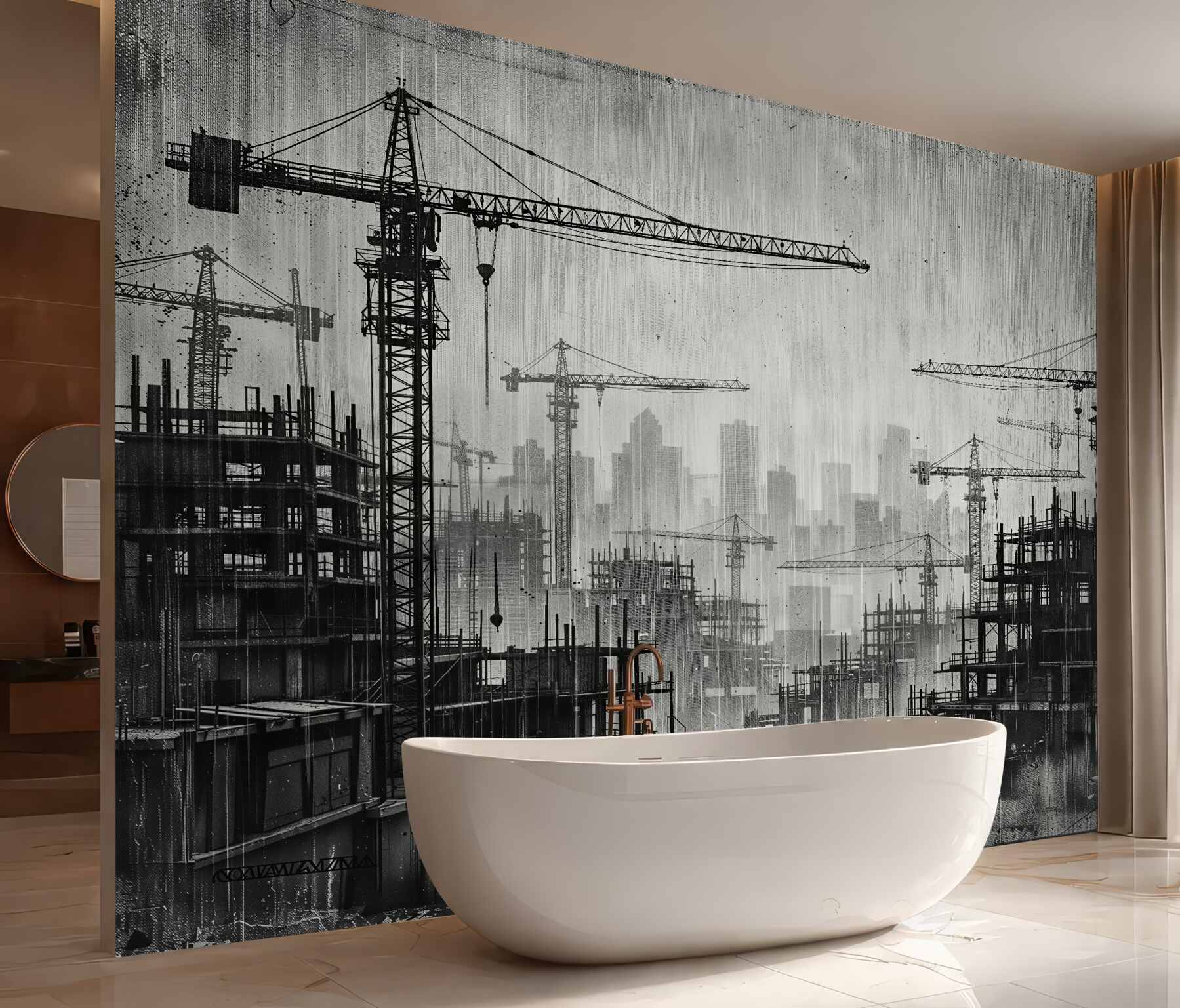Fototapet Peisaj urban retro cu temă de construcție