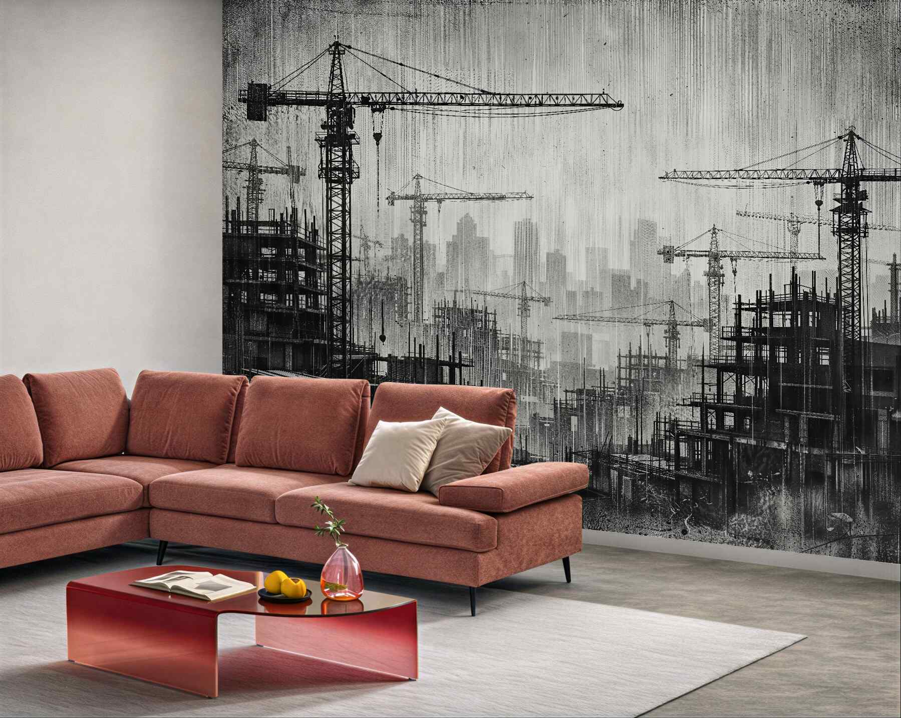 Fototapet Peisaj urban retro cu temă de construcție