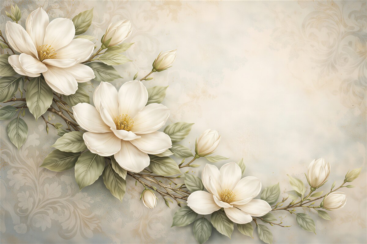 Fototapet Magnolii crem în înflorire elegantă