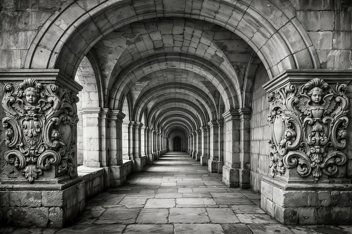 Fototapet Coridor monumental din piatră cu arcade