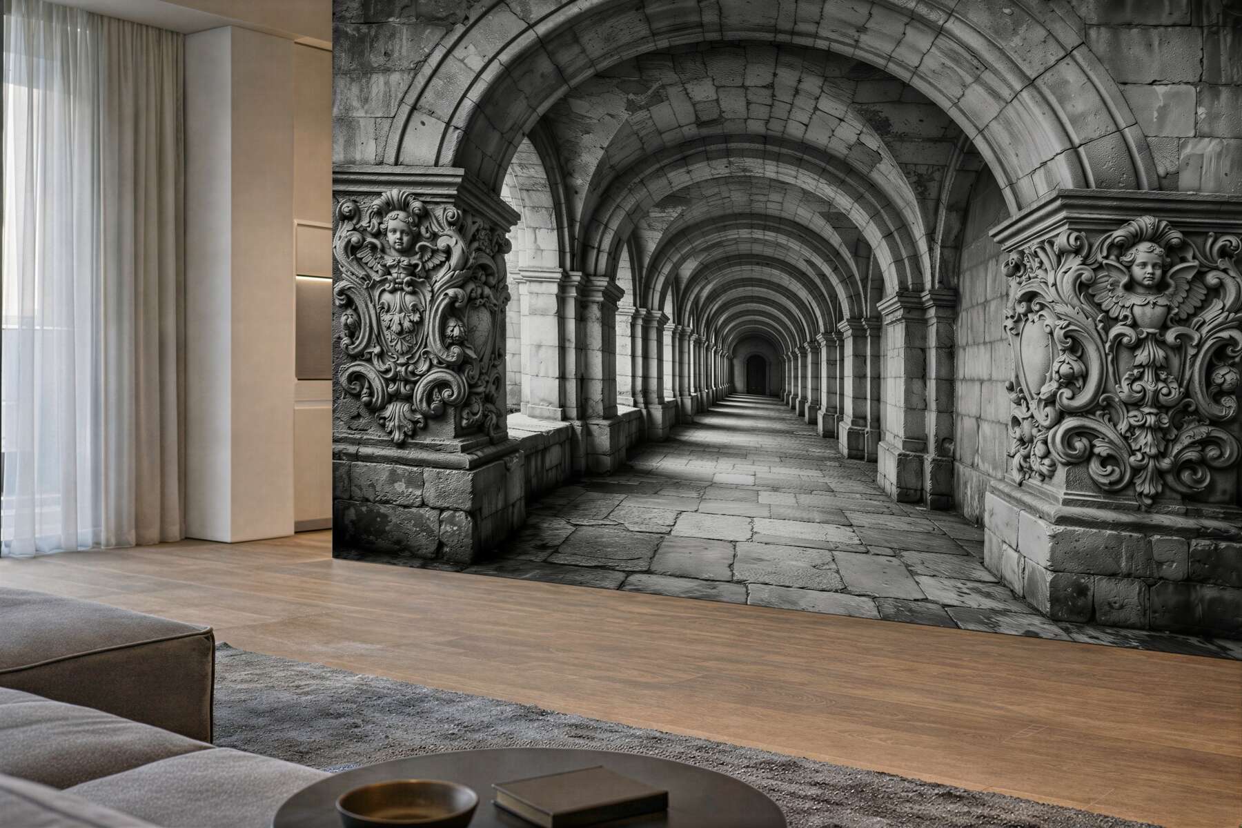 Fototapet Coridor monumental din piatră cu arcade