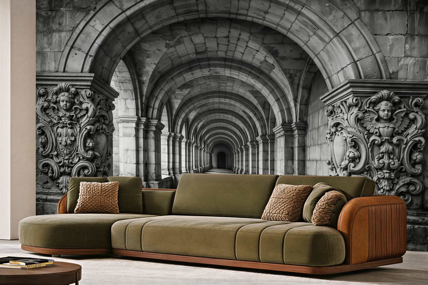 Fototapet Coridor monumental din piatră cu arcade