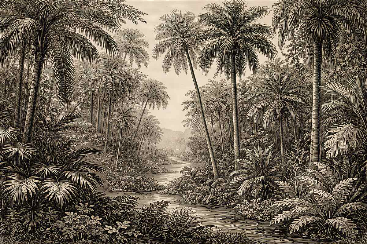 Fototapet Junglă tropicală retro pe malul râului