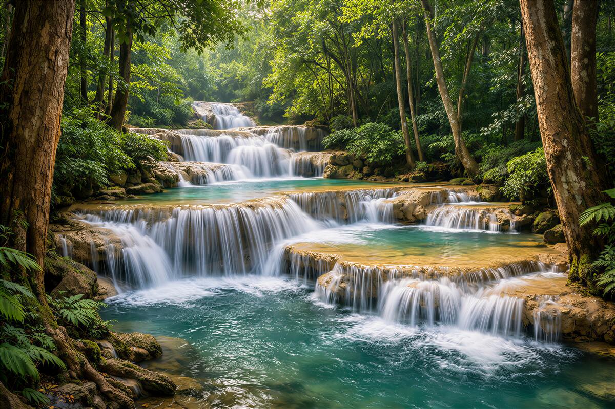 Fototapet Cascade turcoaz în pădurea verde