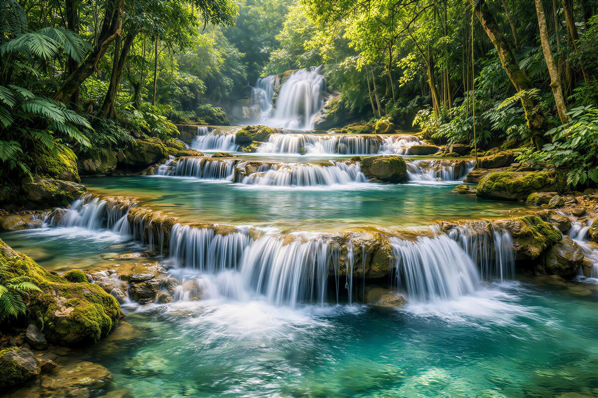 Fototapet Cascadă tropicală în jungla verde