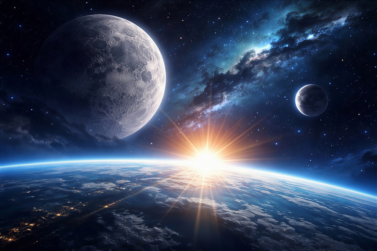 Fototapet Răsărit cosmic deasupra unei planete