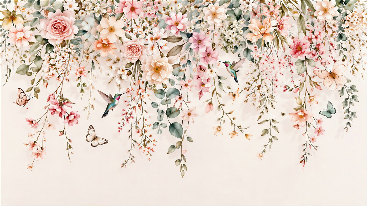 Fototapet Ghirlandă florală cu colibri