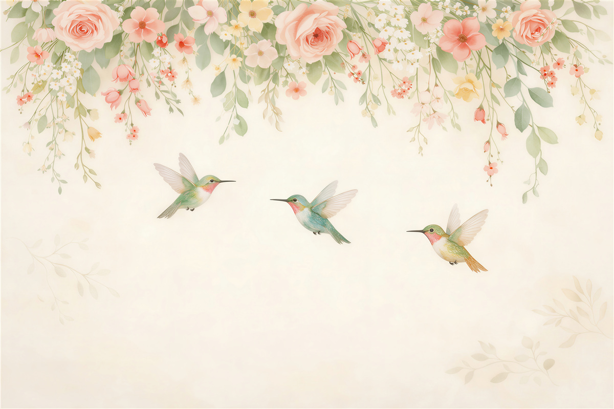 Fototapet Colibri pastel printre flori