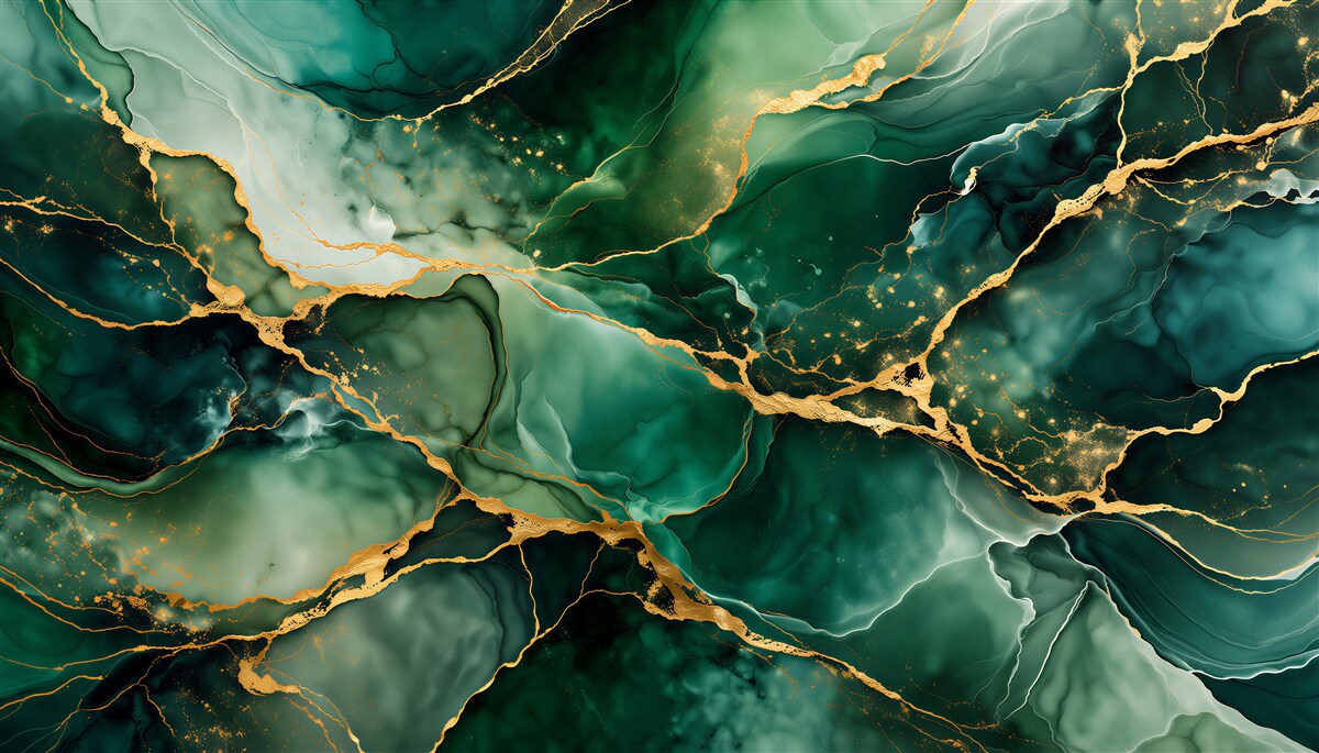 Fototapet Abstract smarald cu accente aurii