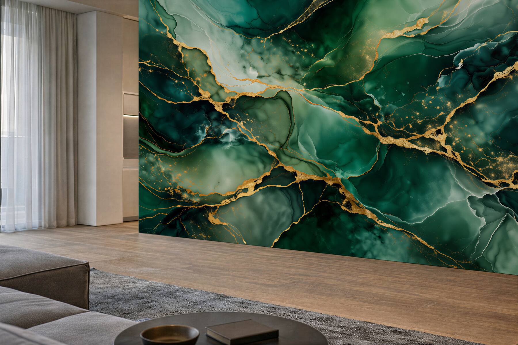 Fototapet Abstract smarald cu accente aurii