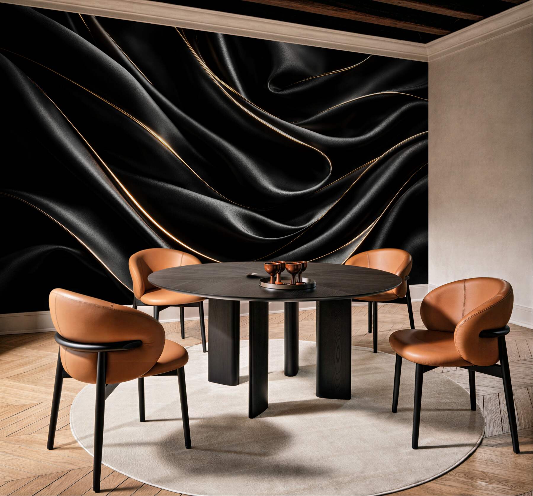 Fototapet Satin negru cu linie aurie