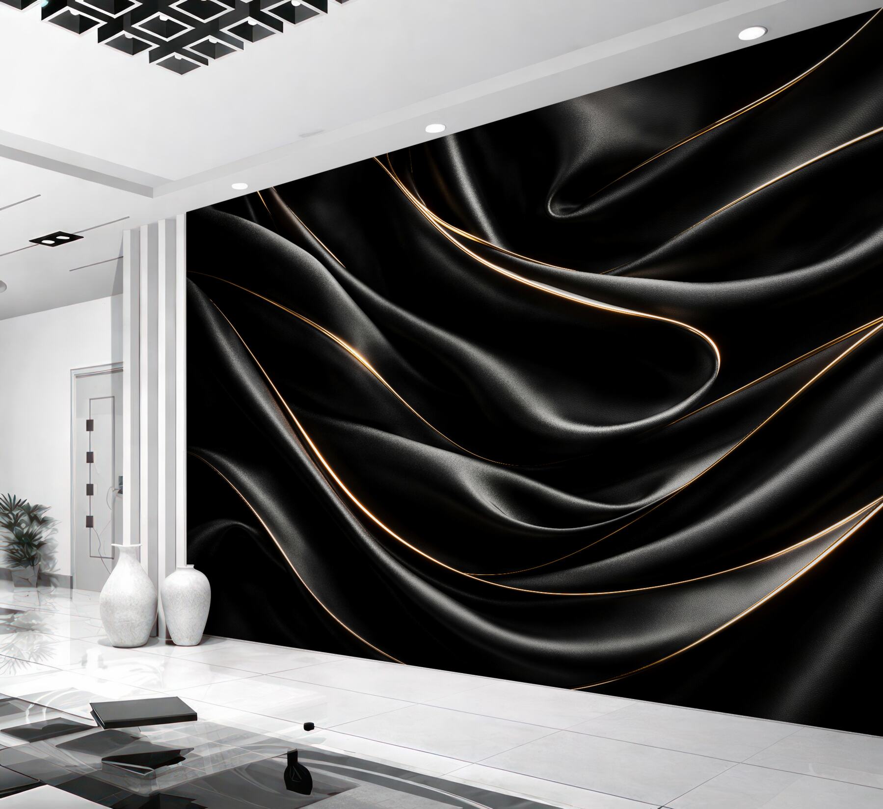 Fototapet Satin negru cu linie aurie