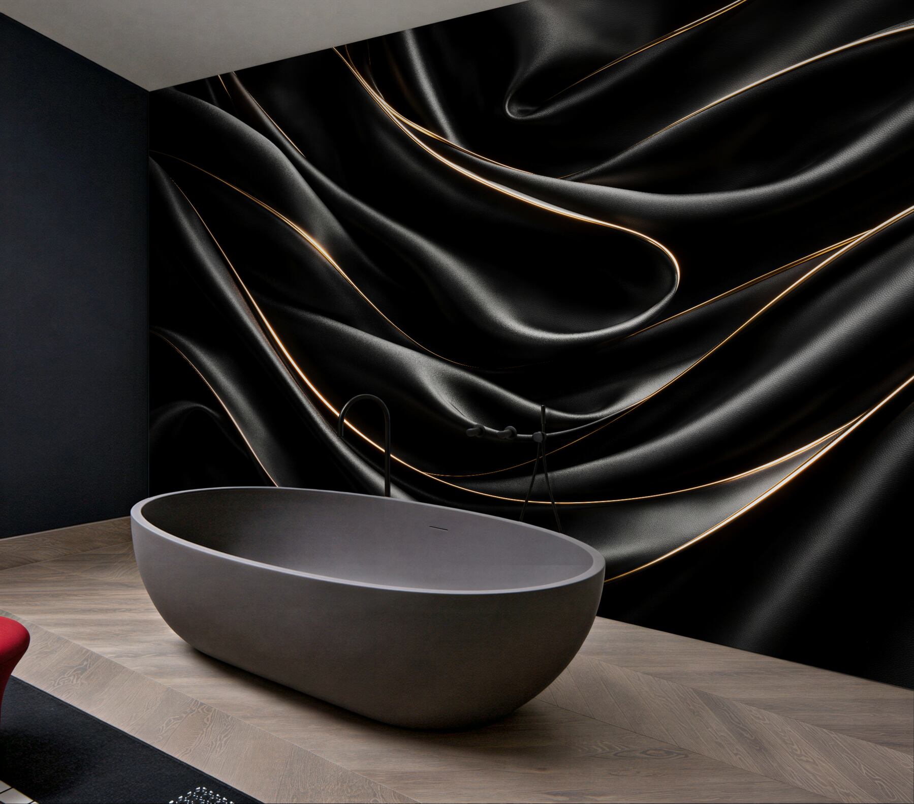 Fototapet Satin negru cu linie aurie