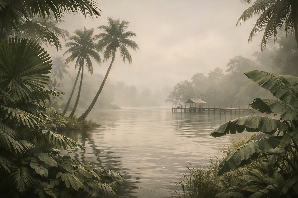 Fototapet Lagună tropicală în ceața dimineții