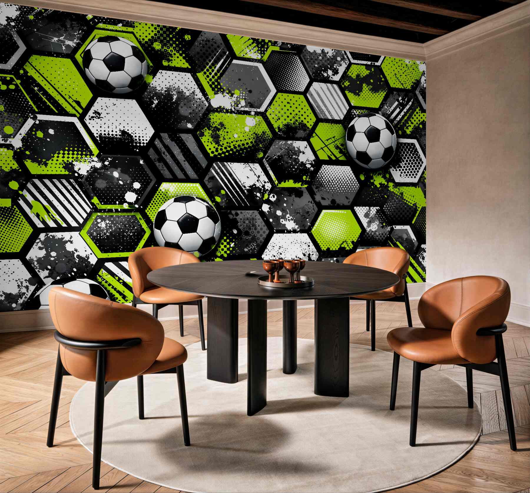 Fototapet Energie fotbalistică din hexagoane neon