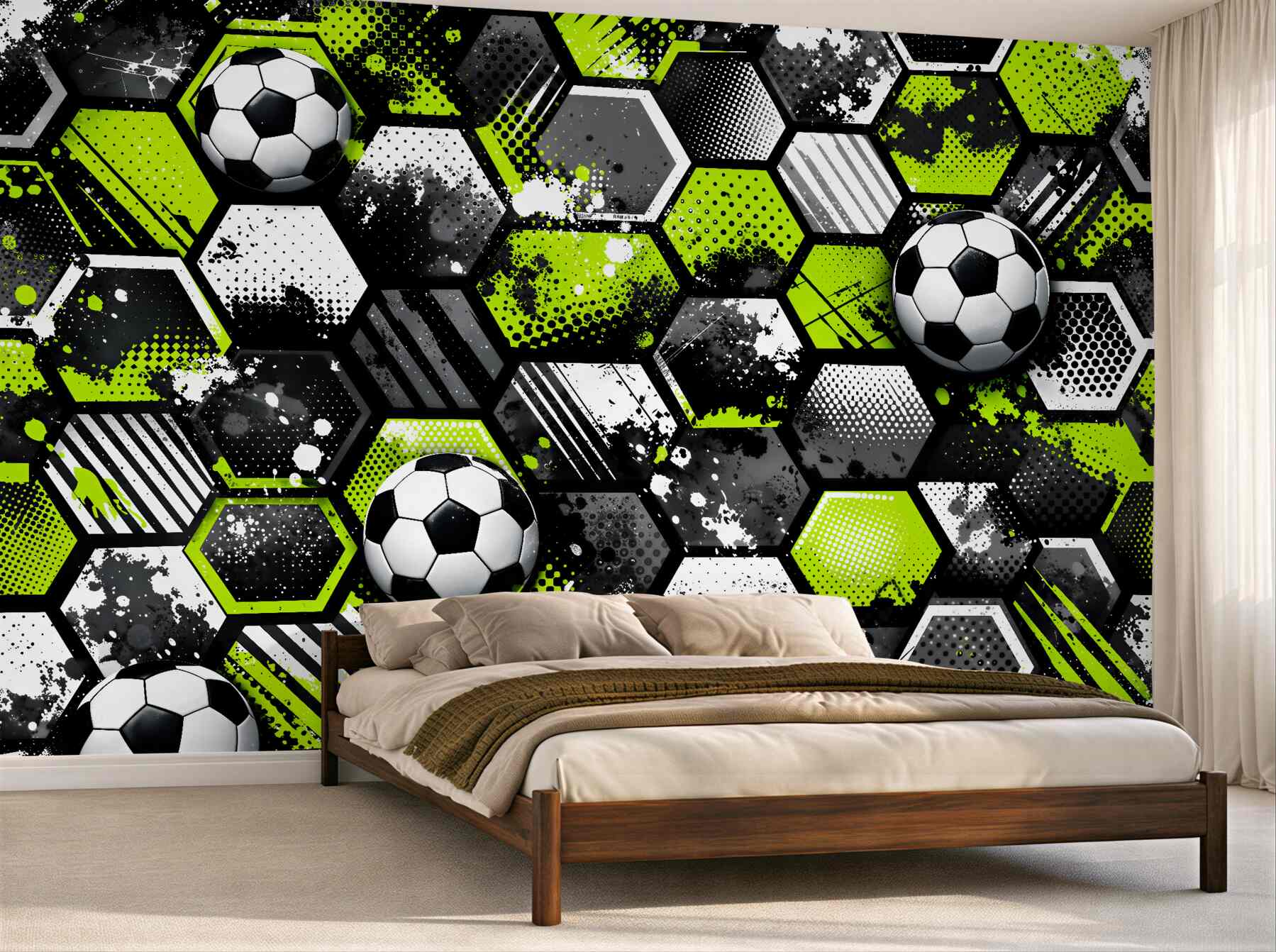 Fototapet Energie fotbalistică din hexagoane neon