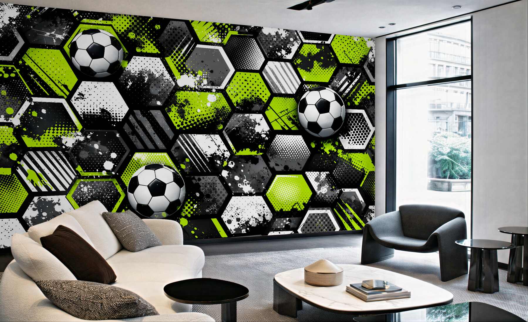Fototapet Energie fotbalistică din hexagoane neon