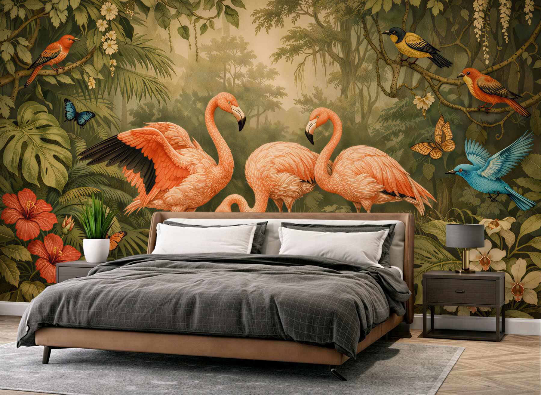 Fototapet Flamingi în jungla exotică