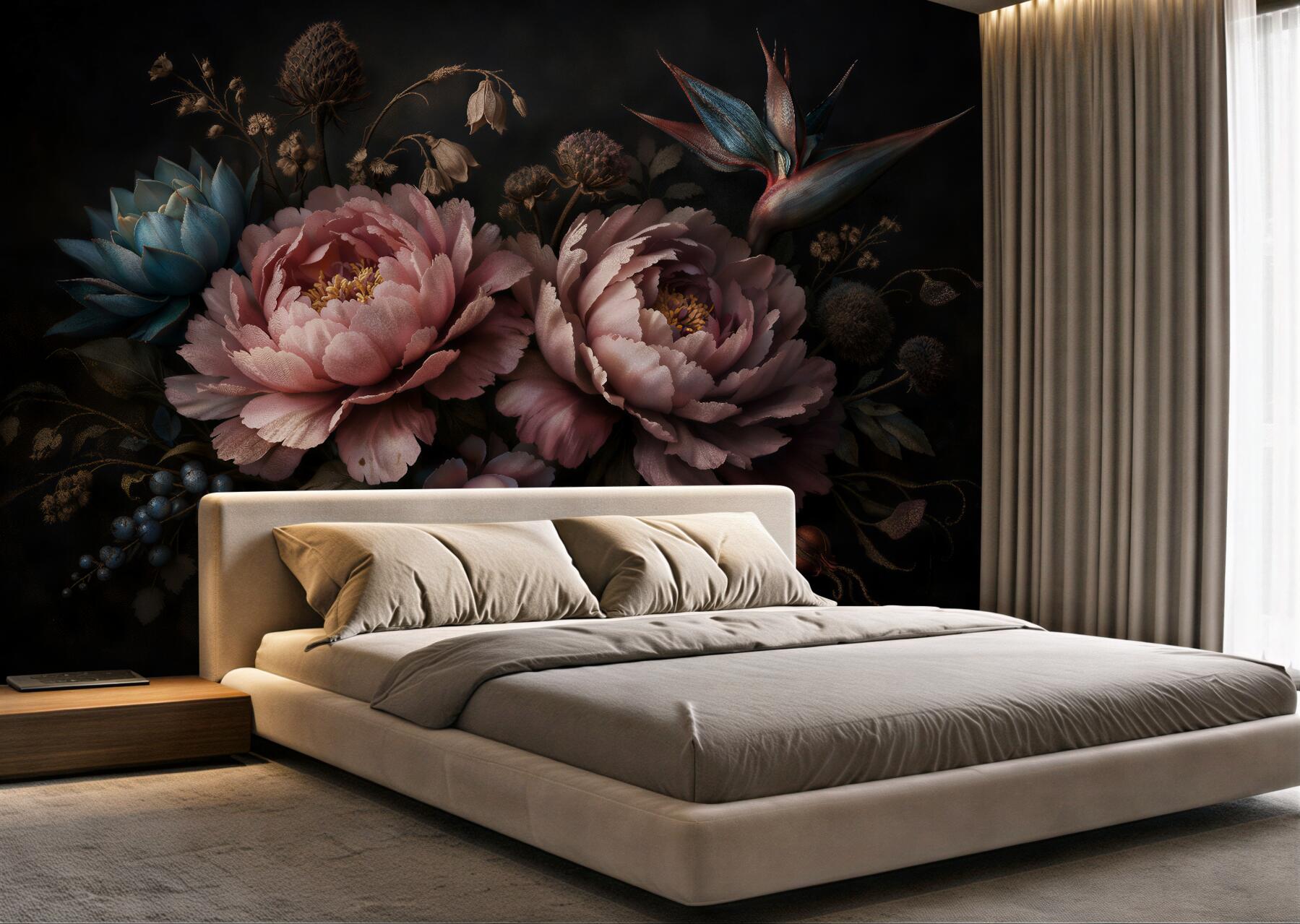 Fototapet Bujori pudrați cu accent exotic