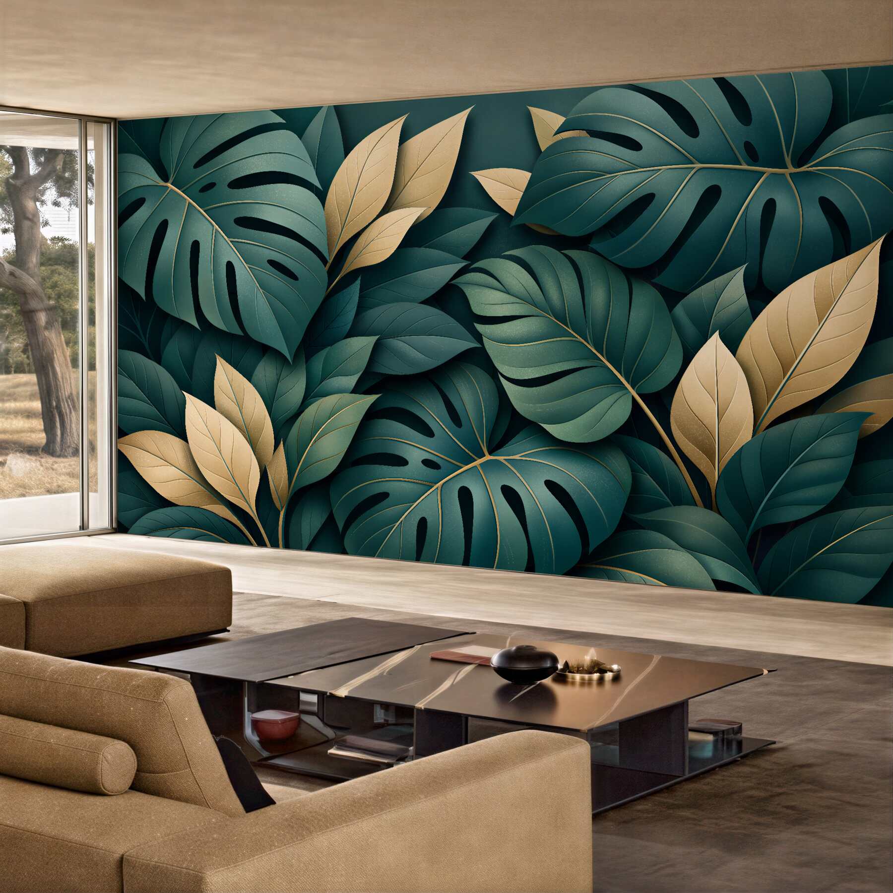 Fototapet Frunze aurii ale eleganței tropicale