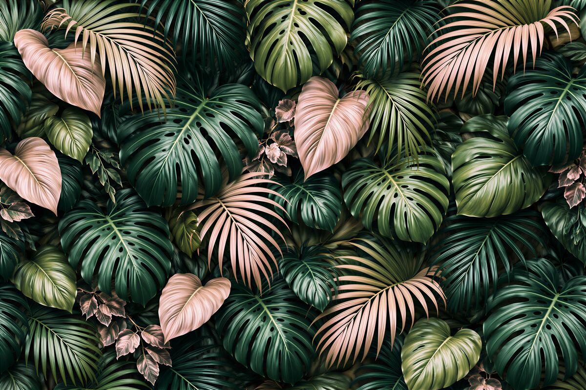 Fototapet Frunze pudrate din jungla tropicală