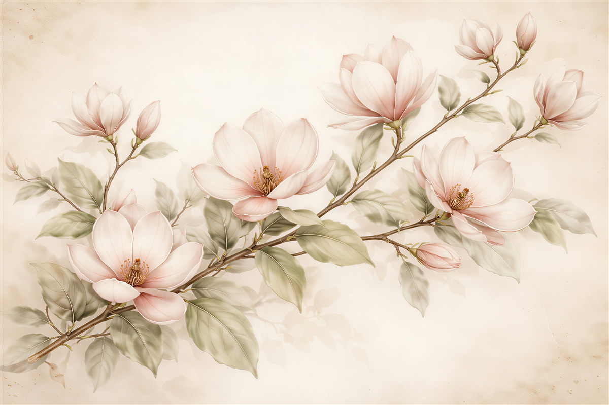 Fototapet Ramură delicată de magnolie pastelată