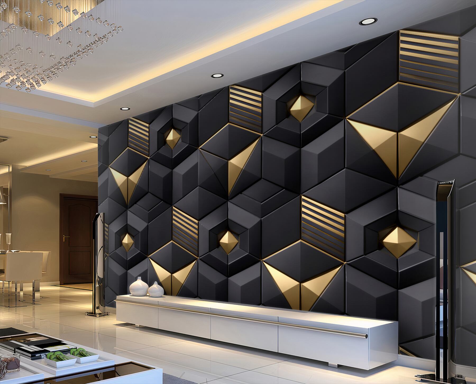 Fototapet Eleganță geometrică negru-aurie 3D