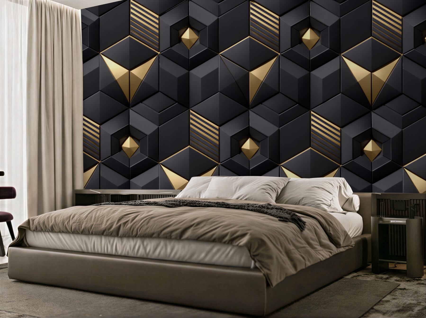 Fototapet Eleganță geometrică negru-aurie 3D