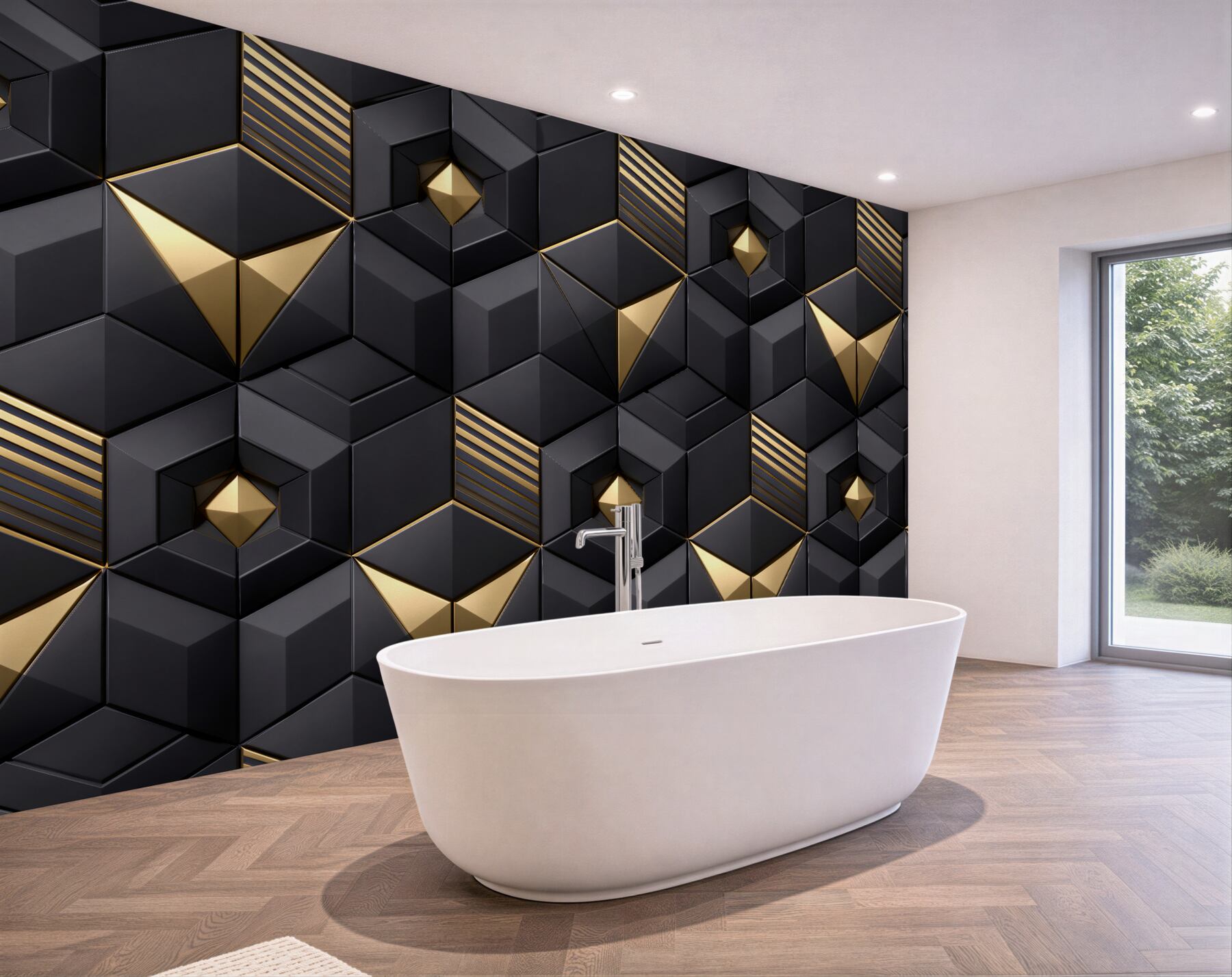 Fototapet Eleganță geometrică negru-aurie 3D