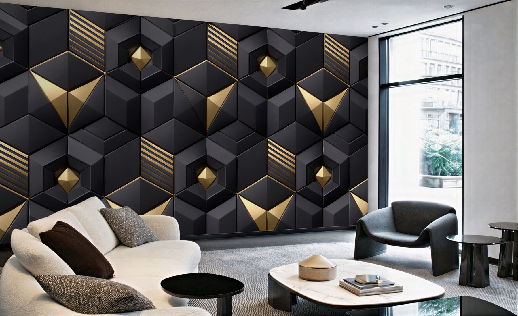 Fototapet Eleganță geometrică negru-aurie 3D