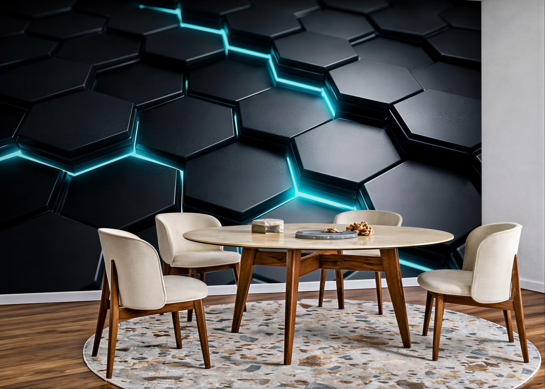 Fototapet Hexagoane neon futuriste