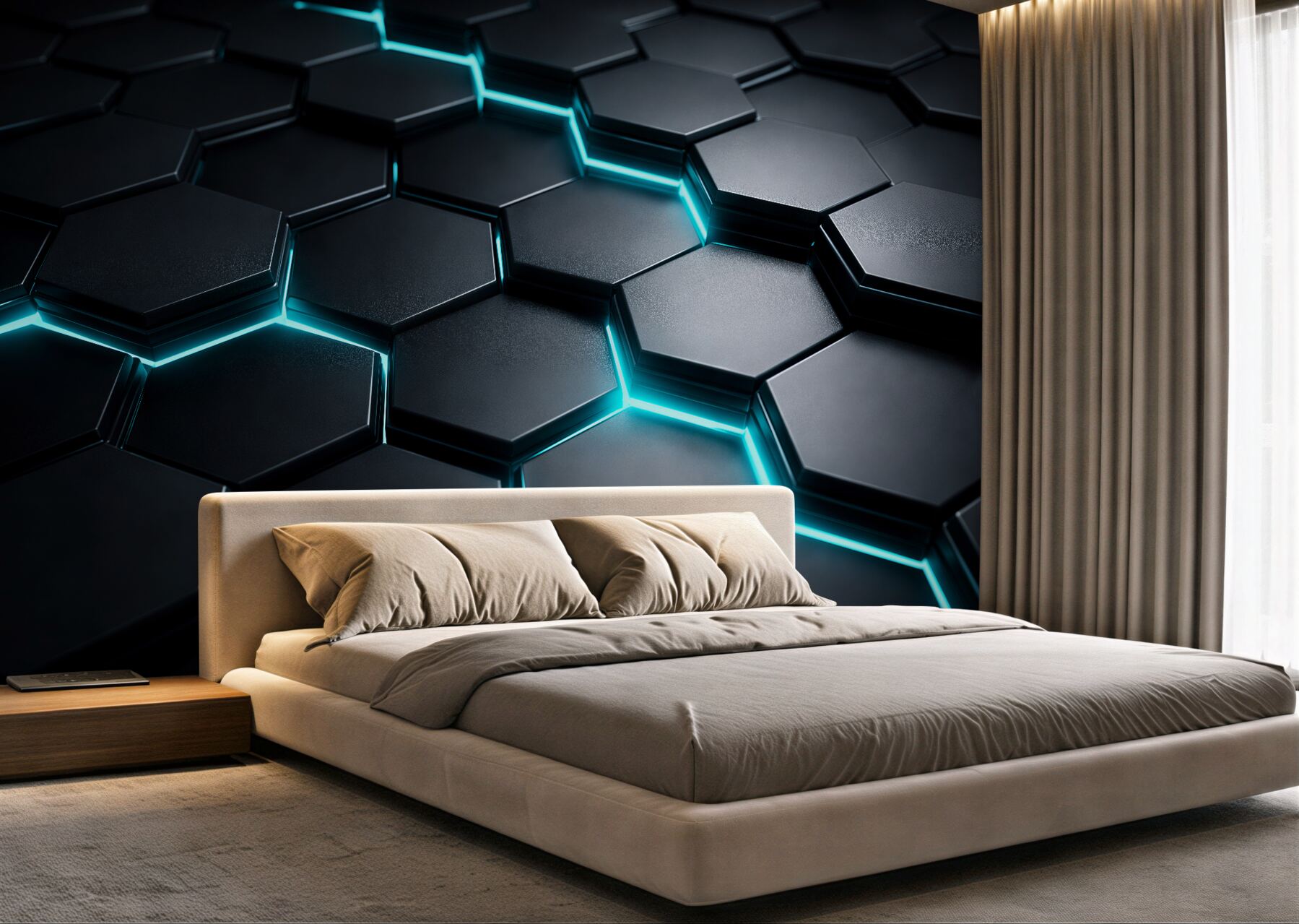 Fototapet Hexagoane neon futuriste