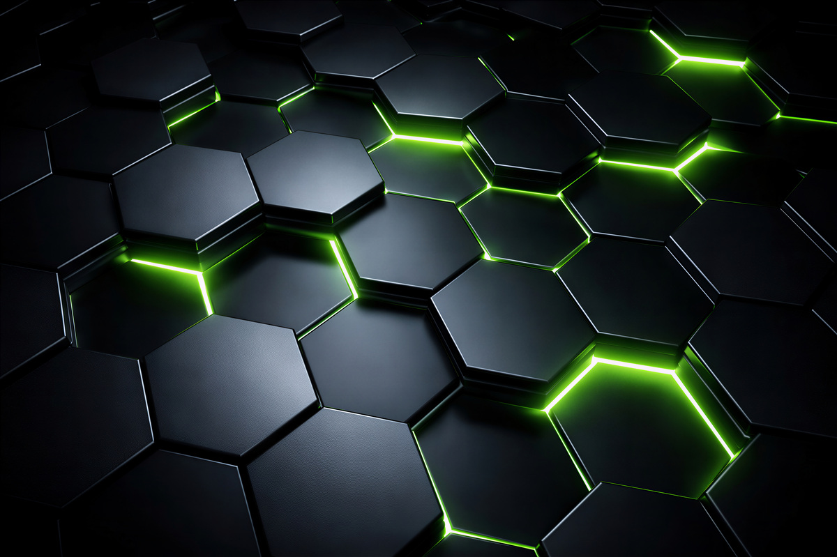 Fototapet Hexagoane verzi neon 3D