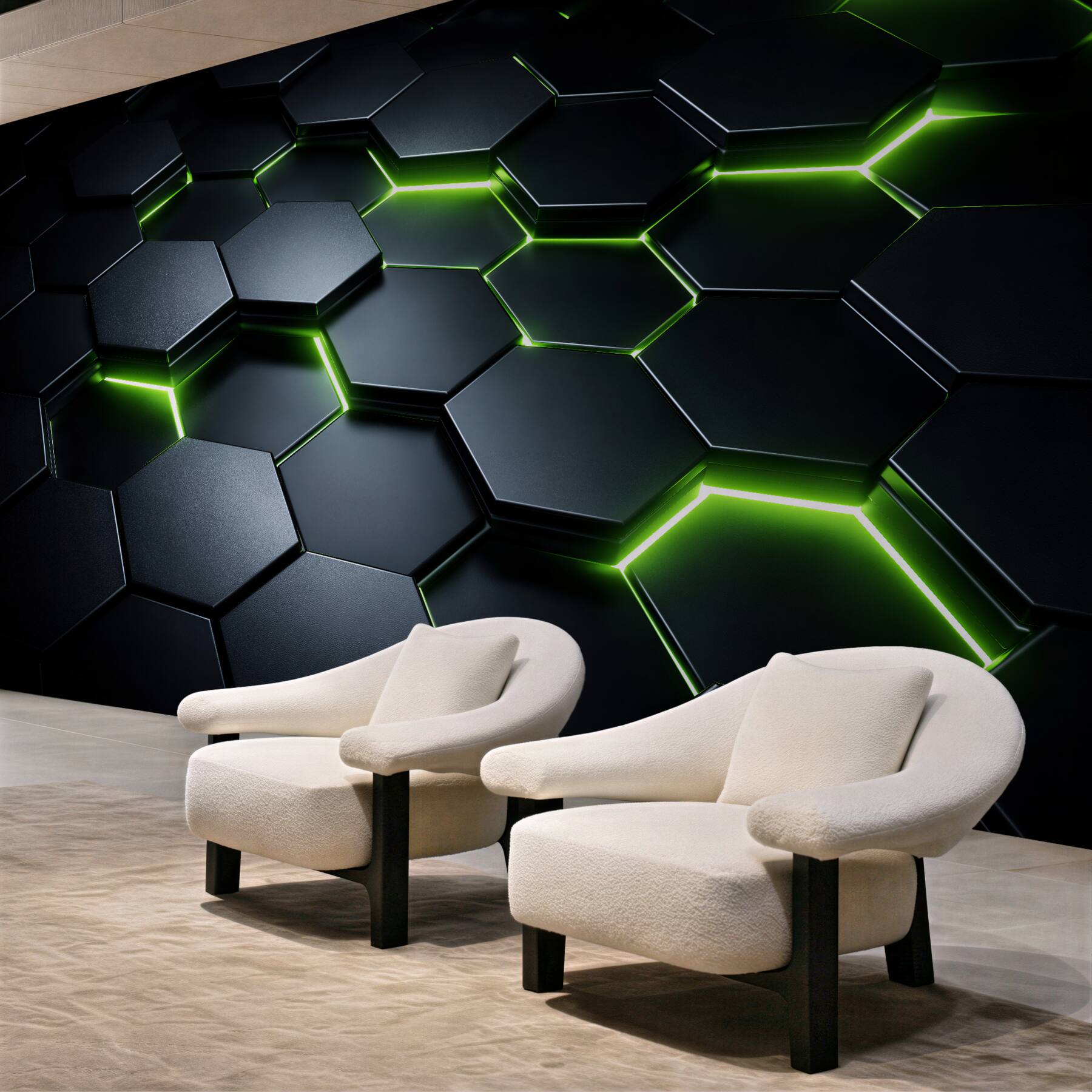 Fototapet Hexagoane verzi neon 3D